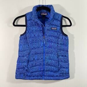 Patagonia Girl's Blue Graphics Full Zip Down Filled Vest Size S (7-8)